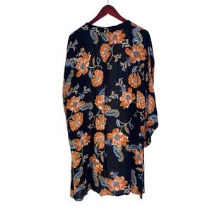 Patrons of peace floral kimono cover-up throw-over shawl black orange open XS